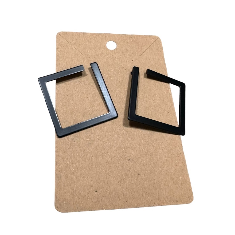 Black Metal Geometric Square Drop Earrings